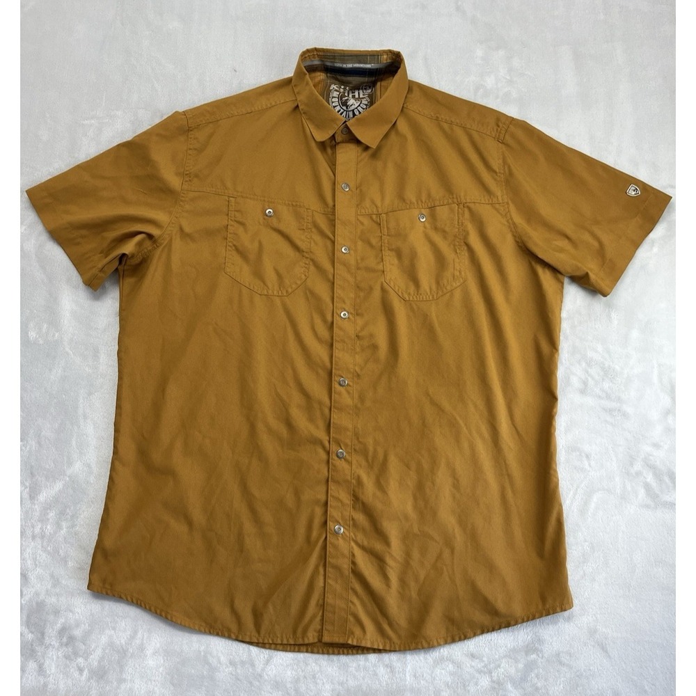 Kuhl Stealth Shirt Men Large Brown Regular Button Up Snap On Lightweight Outdoor